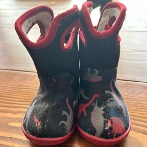 Bogs Black and Red Dinosaur Kids Boots